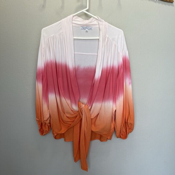 Young Fabulous & Broke | Tie Front Top Ombré Dip Dye Pink Orange Womens Small - Picture 2 of 6